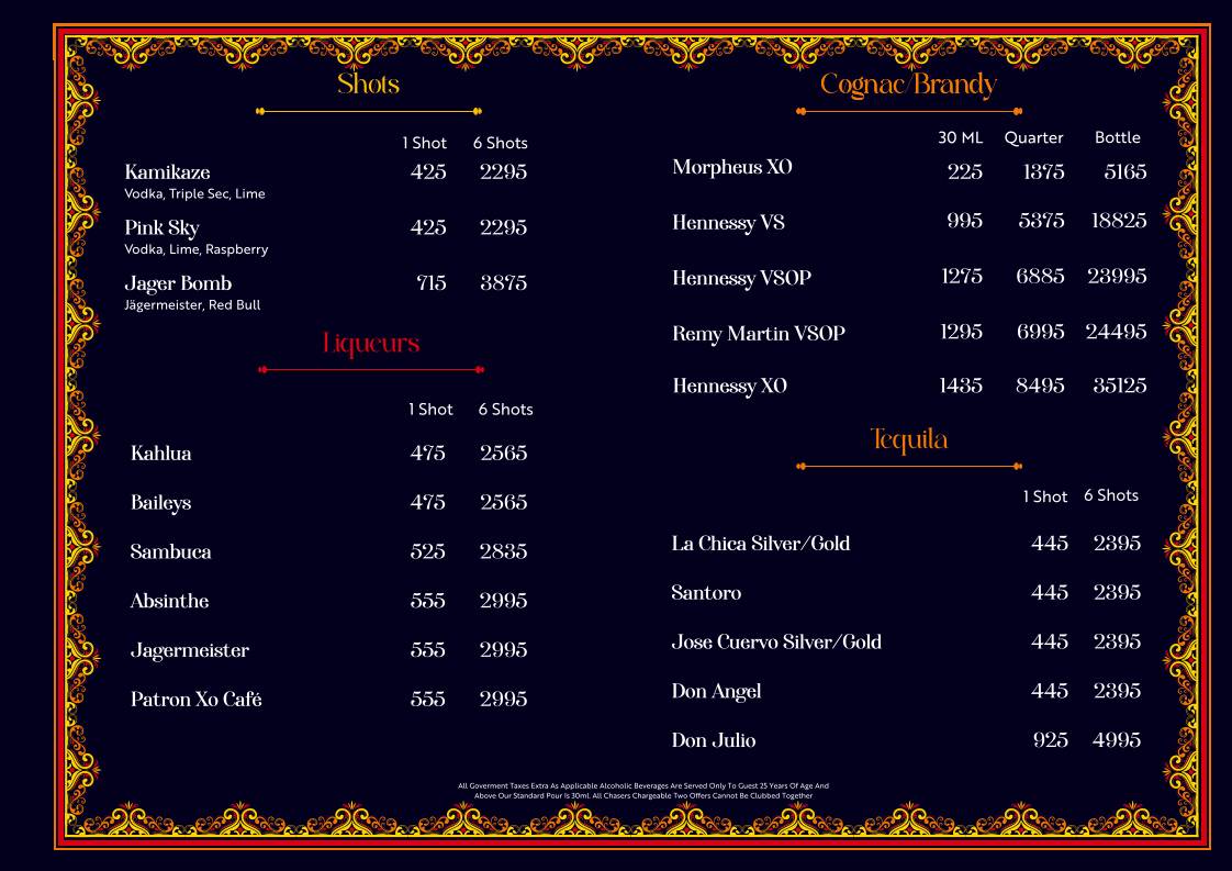 Tamasha menu