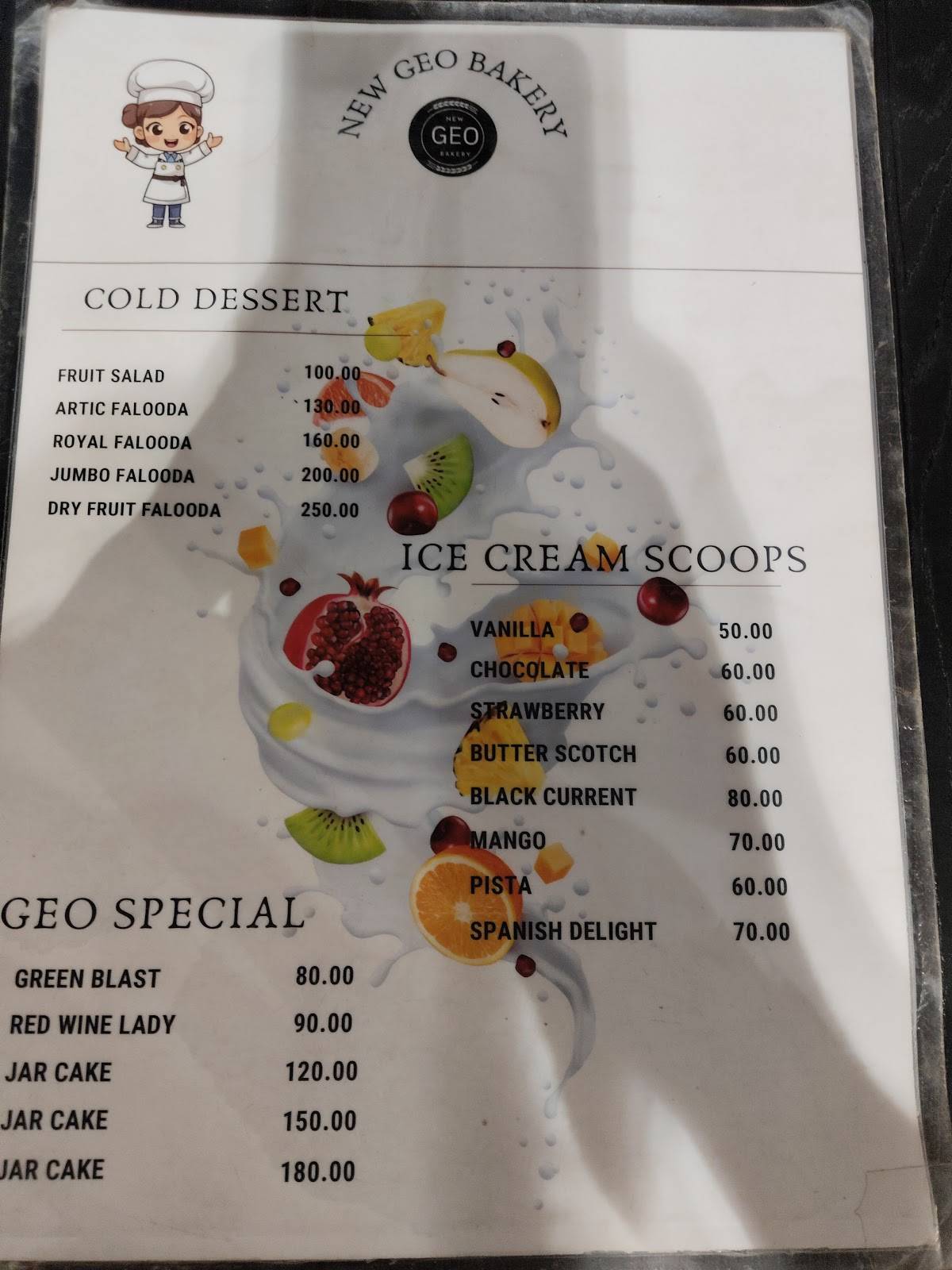 New Geo Bakery menu