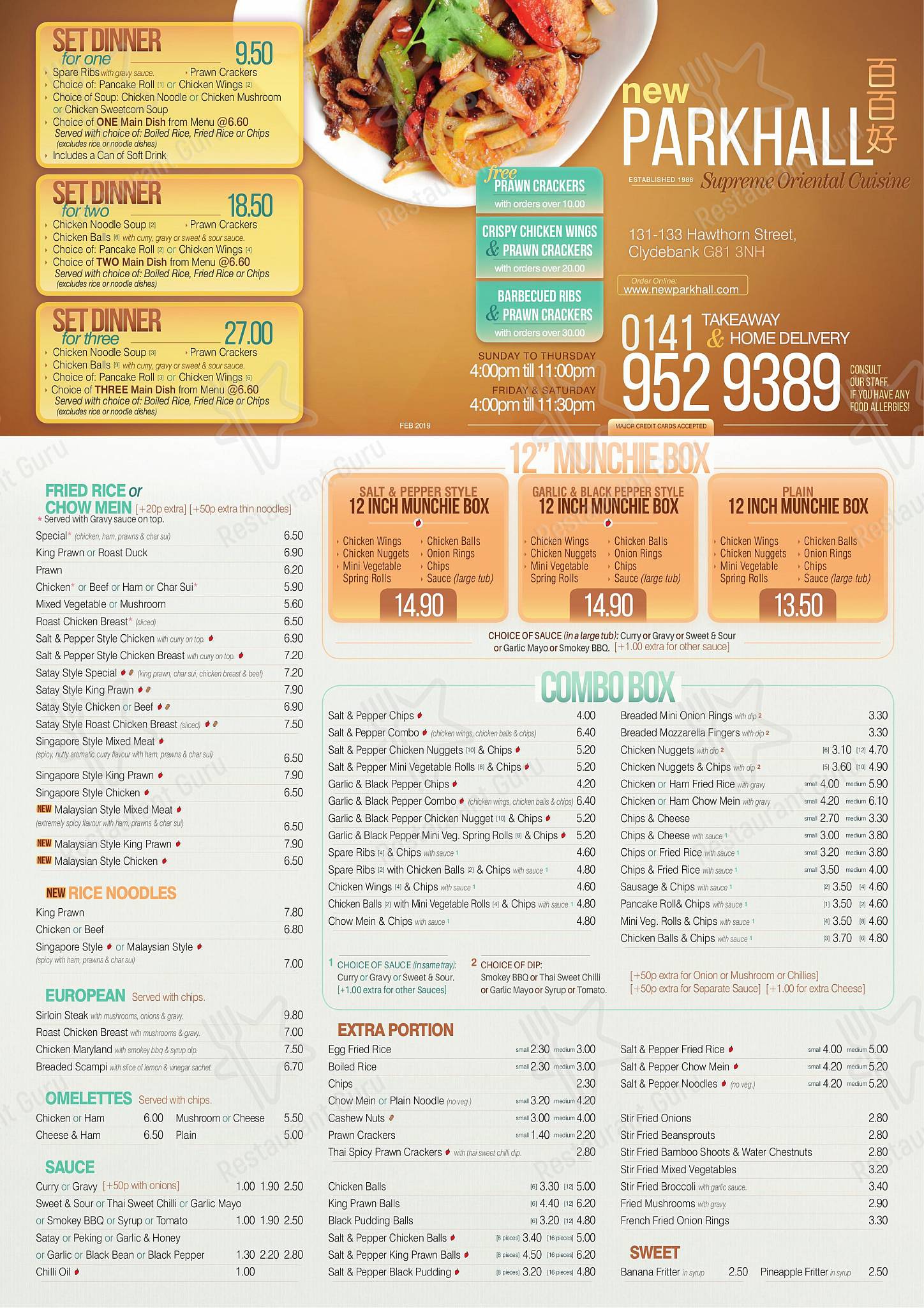 Menu at New Parkhall Takeaway fast food, Clydebank