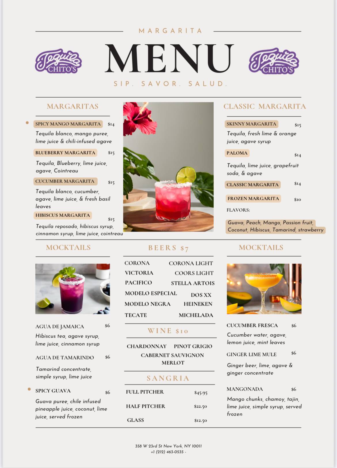 Menu at Tequila Chito's Mexican Bar & Grill, New York City, 358 W 23rd St