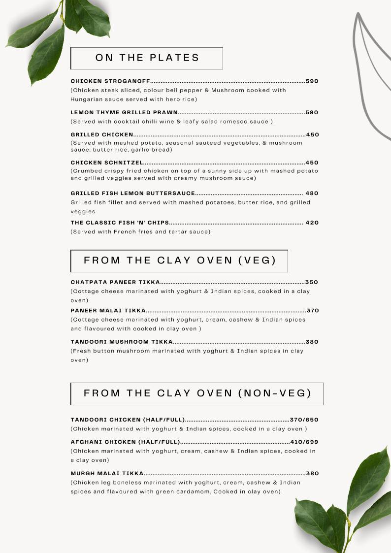 Niri's Park View Restaurant menu