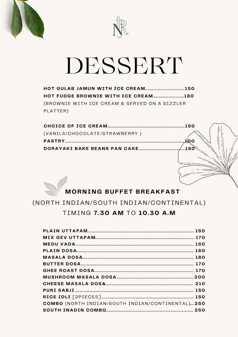 Niri's Park View Restaurant menu
