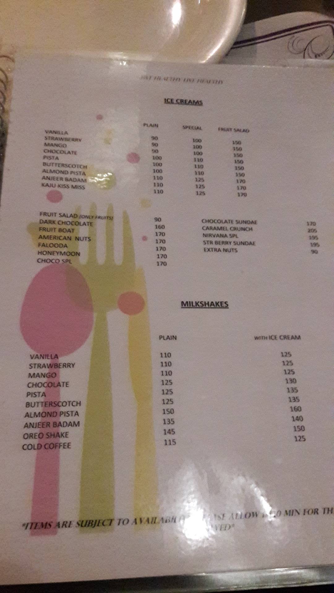 Nirvana menu