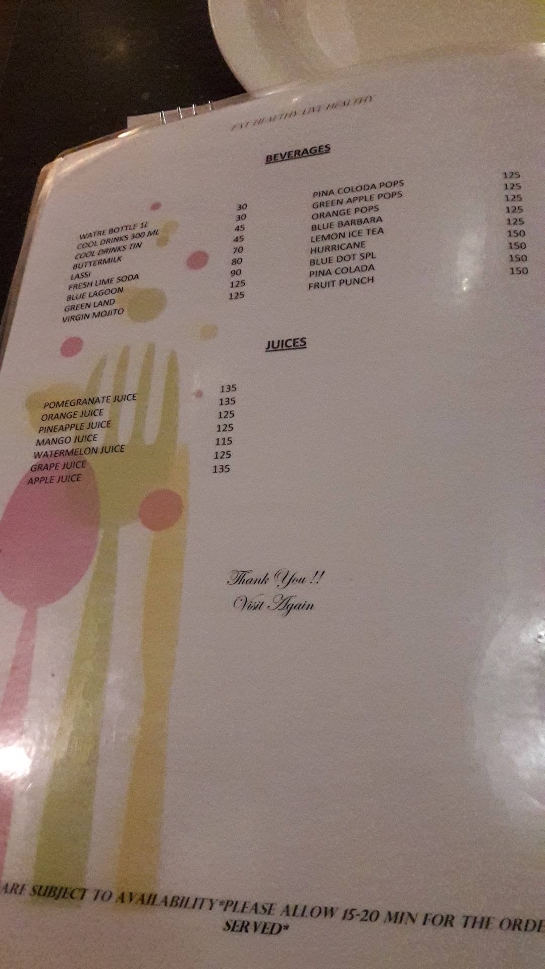 Nirvana menu