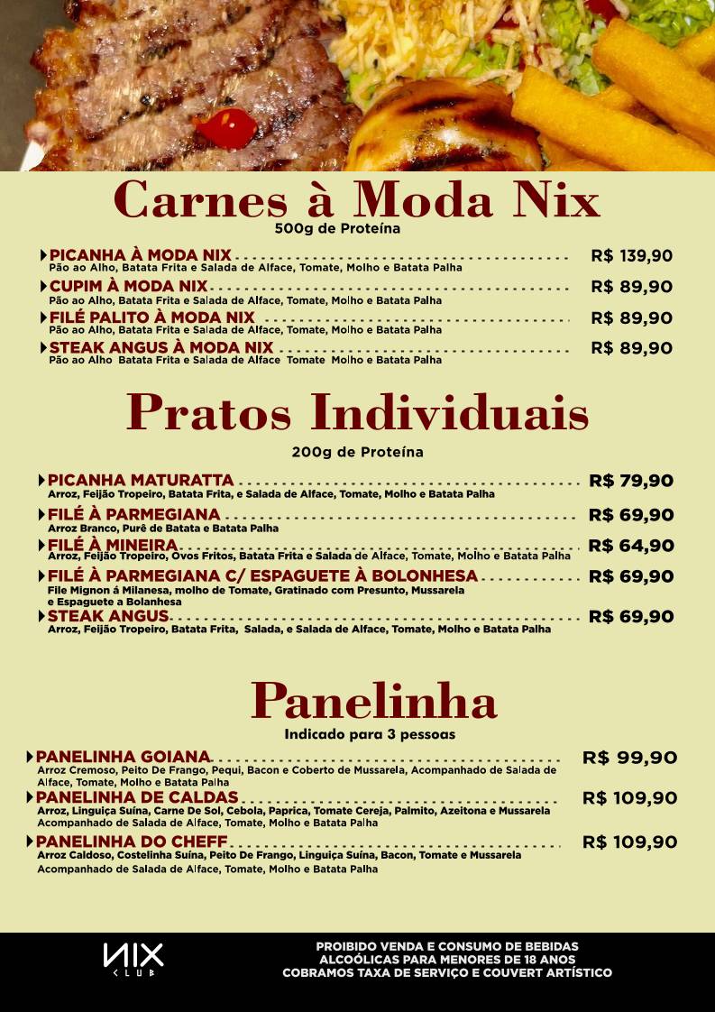 Nix Club - Choperia e Boate em Caldas Novas cardápio