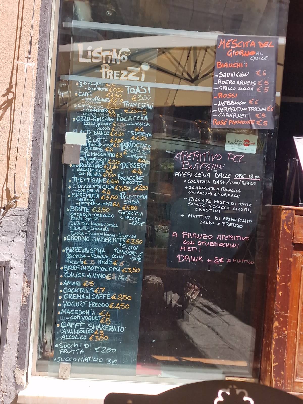 Menu di Bar O Buteghin in Ciassetta 