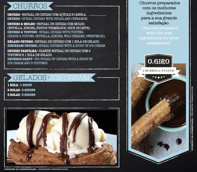 Menu at O.Giro Churros & Paninis restaurant, Funchal