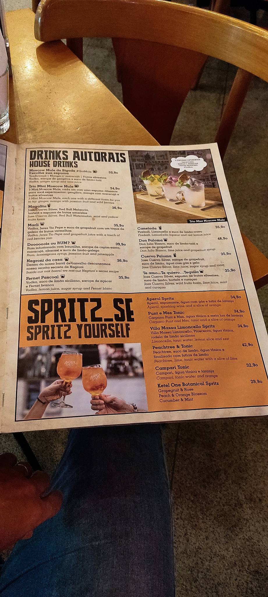 O Pasquim Bar e Prosa cardápio