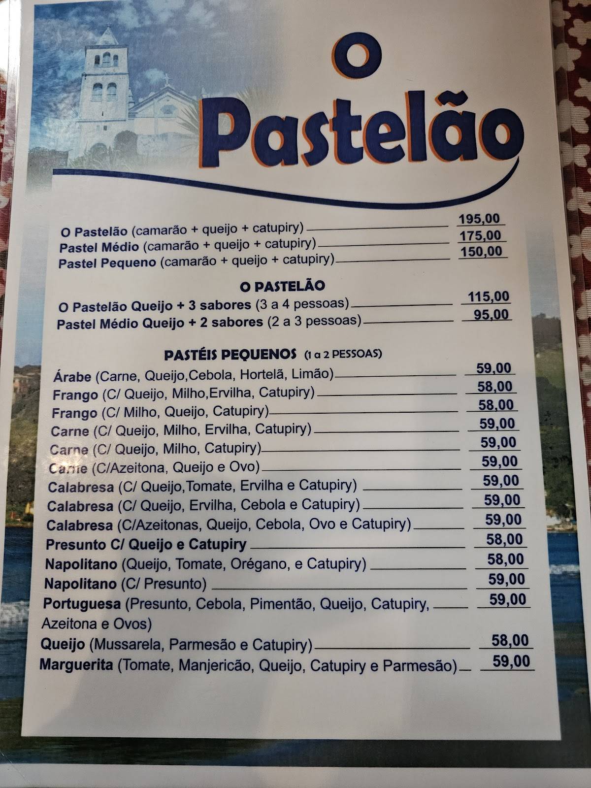 O Pastelão cardápio