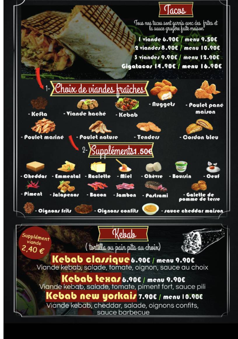 Menu de O'Burger Nice