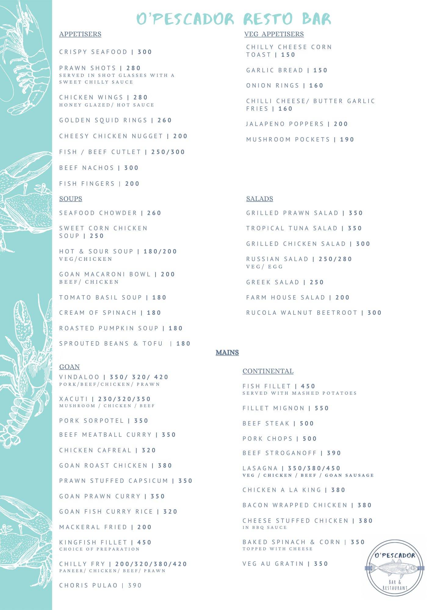 O'Pescador Restobar menu