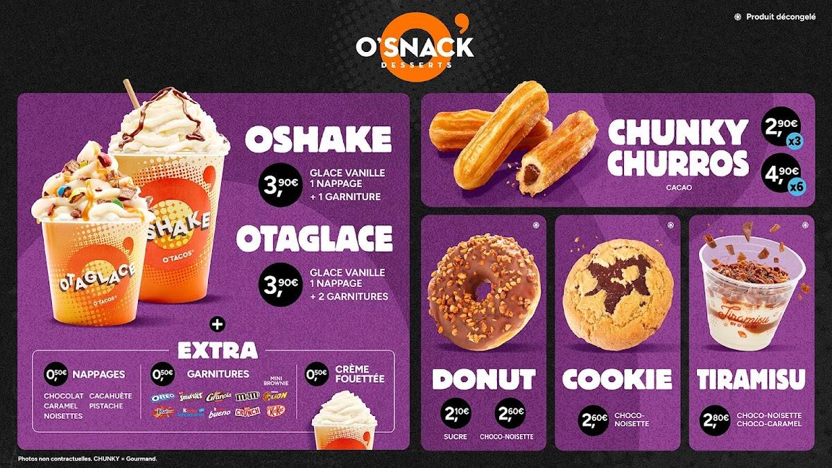 Menu de O'Tacos Rouen Rive Droite