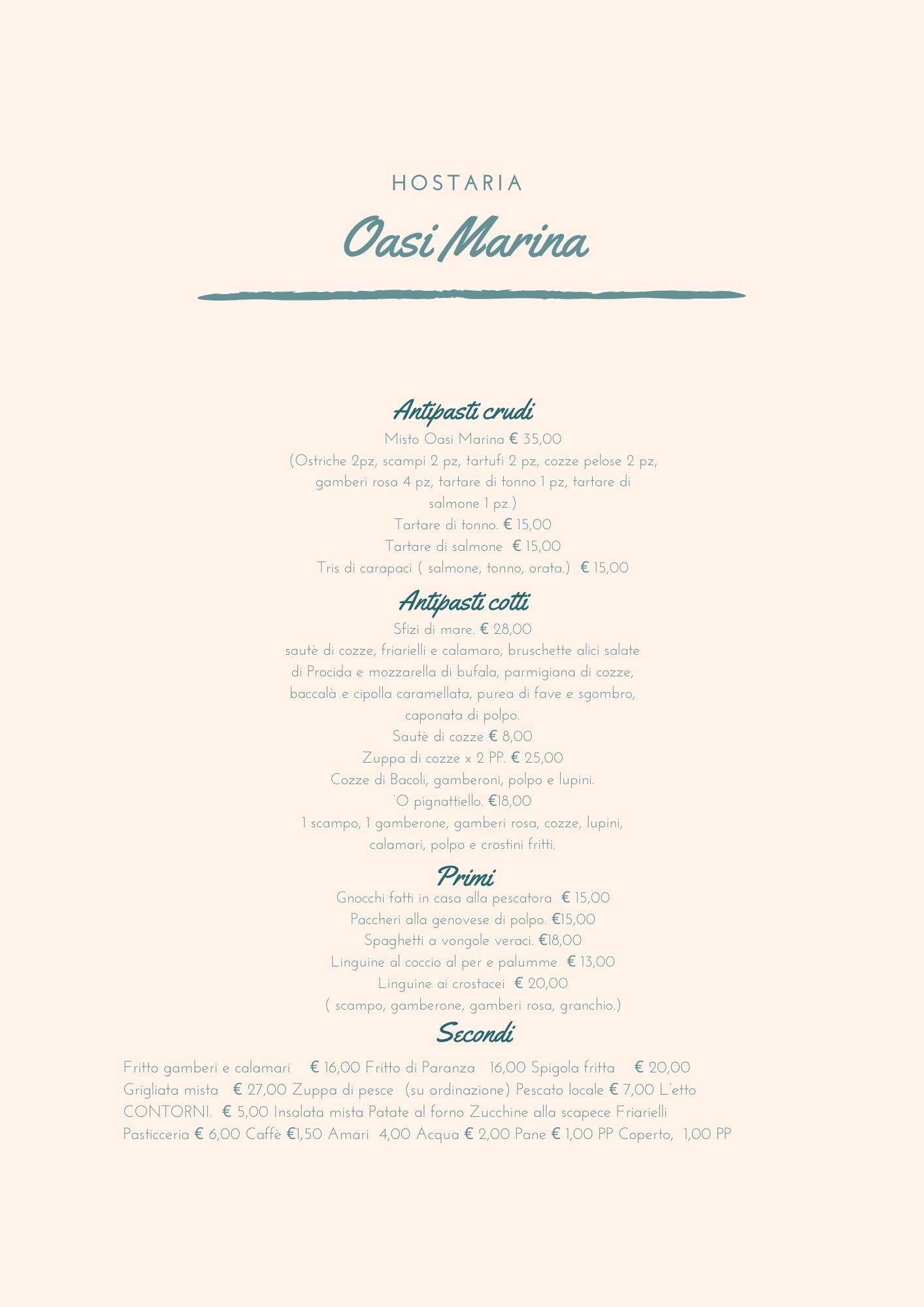 Menu di Oasi Marina - Ristorante di pesce 