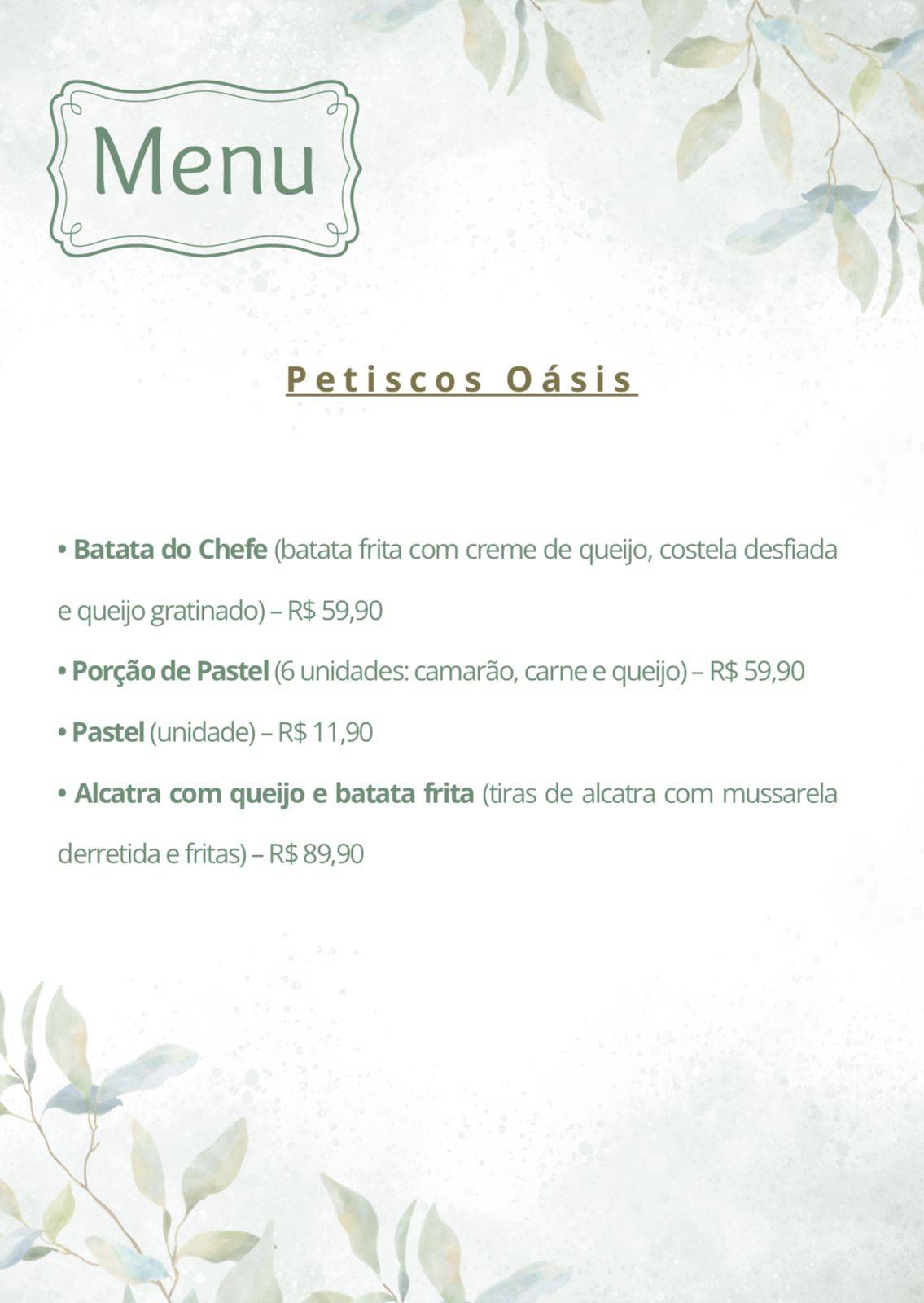 Oásis Gastrolounge cardápio