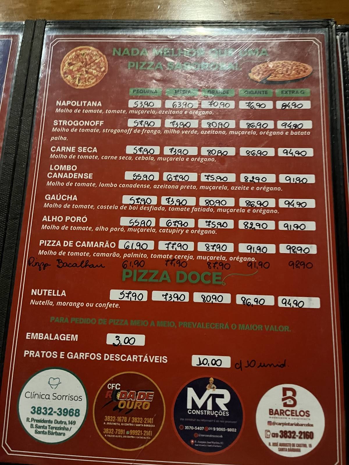 Oásis Pizzaria e Churrascaria cardápio