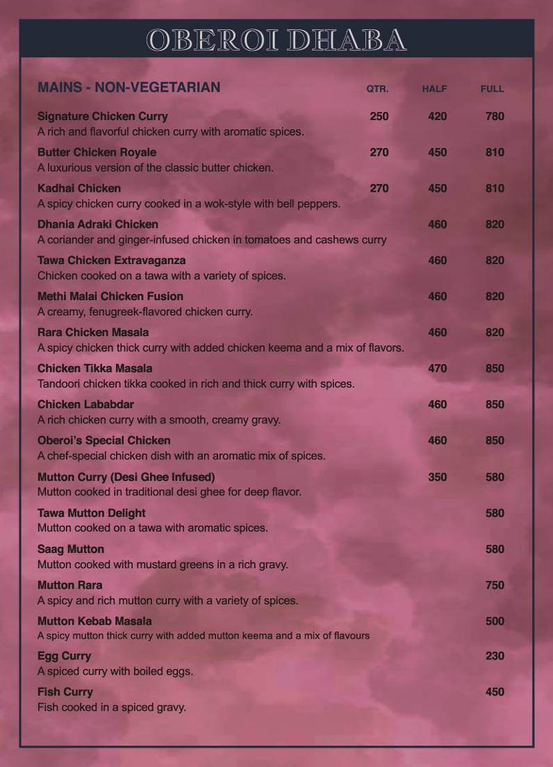 Oberoi Dhaba Adchini menu