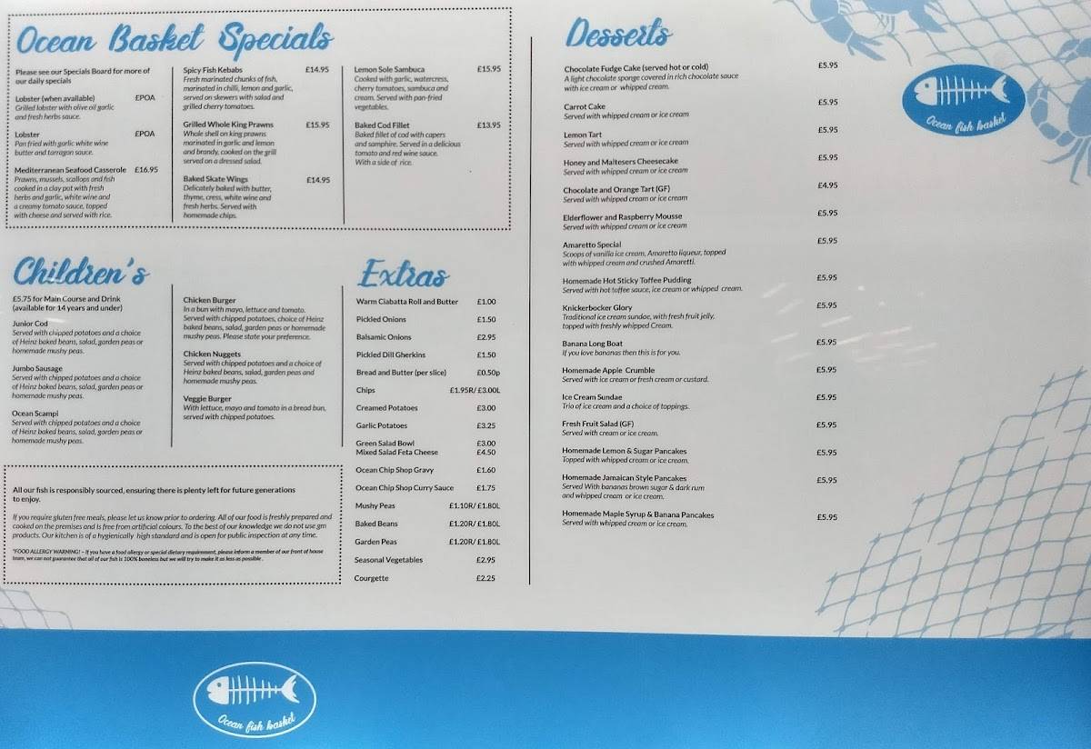 Menu at Ocean Fish Platter restaurant, Ipswich