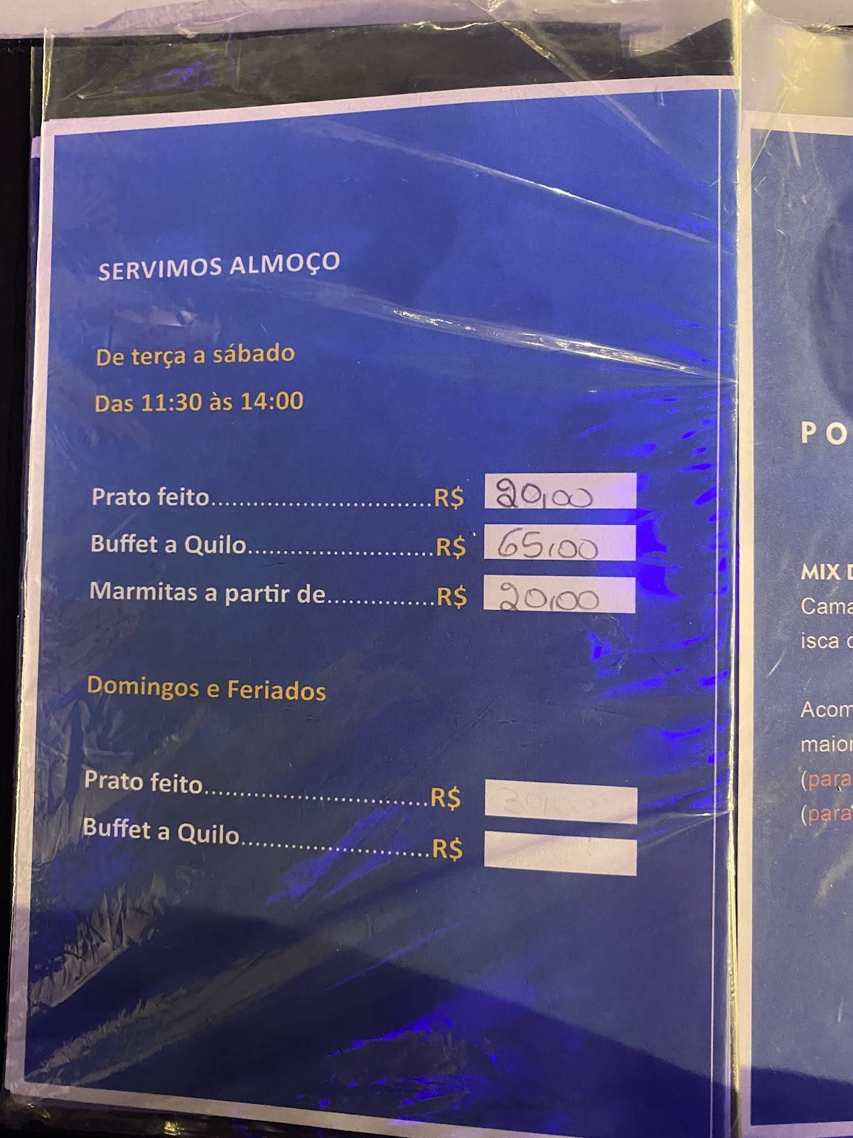 Oceano de Sabores - Petiscaria cardápio