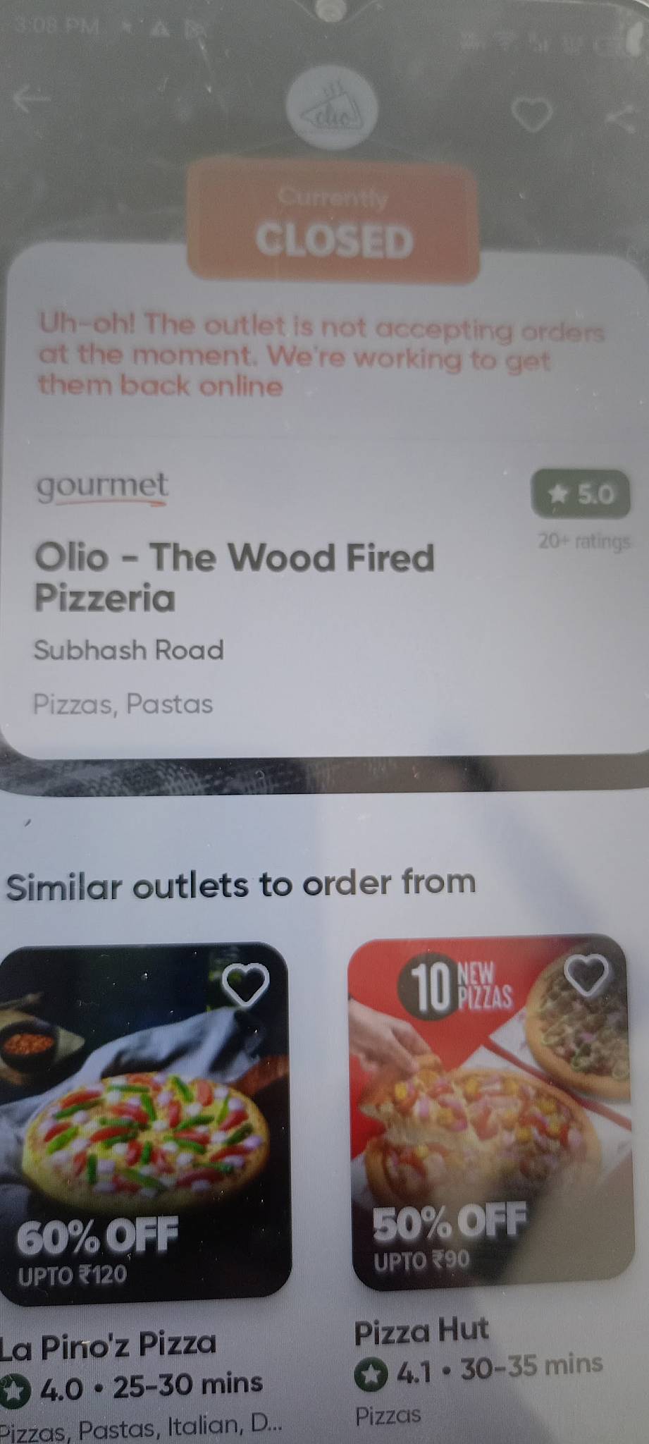 Olio-the wood fired pizzeria menu