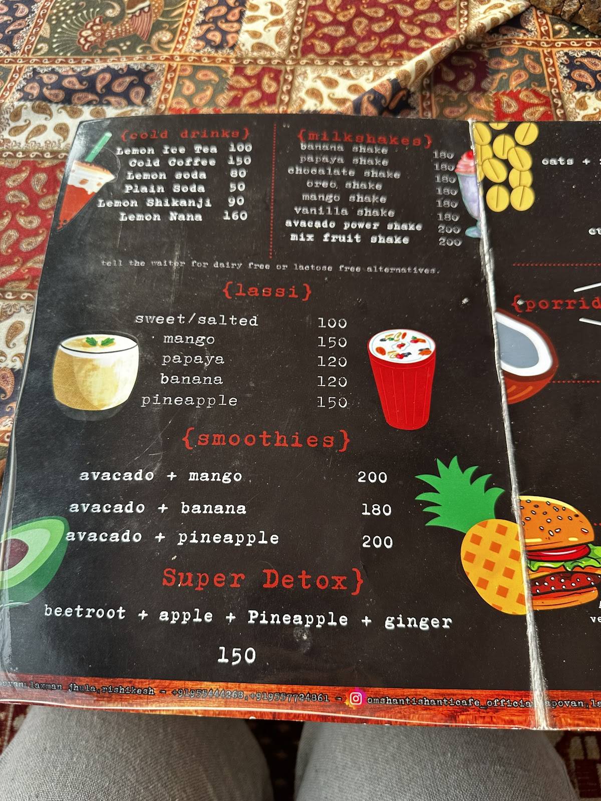 Om Shanti Shanti Cafe menu
