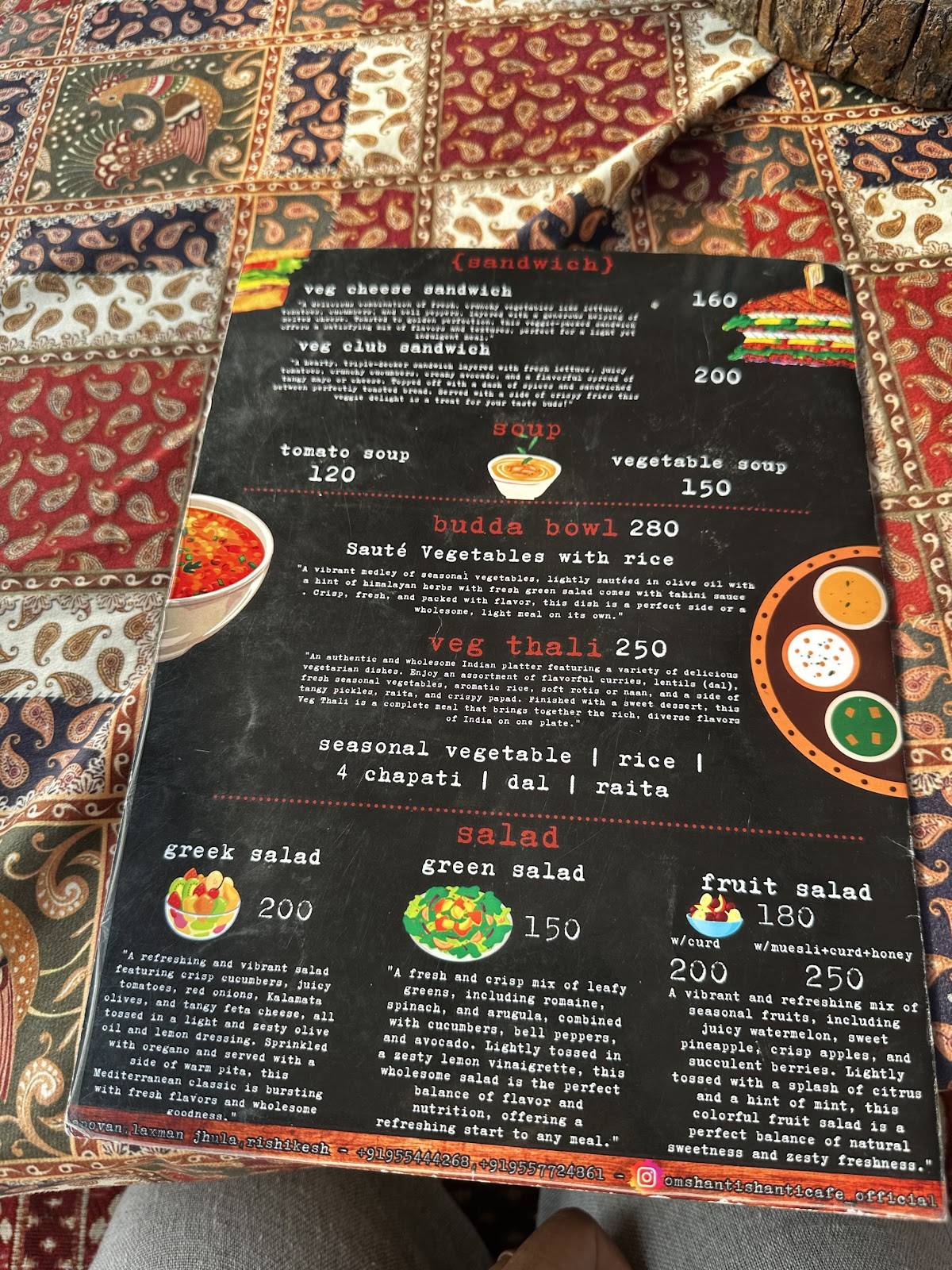 Om Shanti Shanti Cafe menu