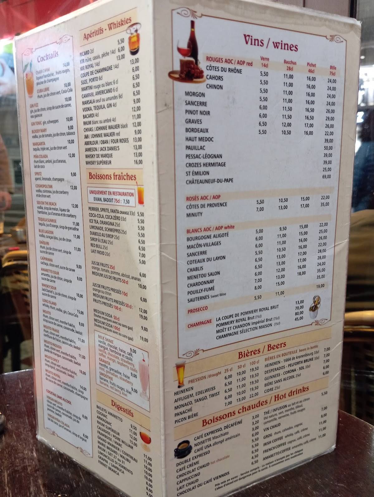 Menu de Opéra Café