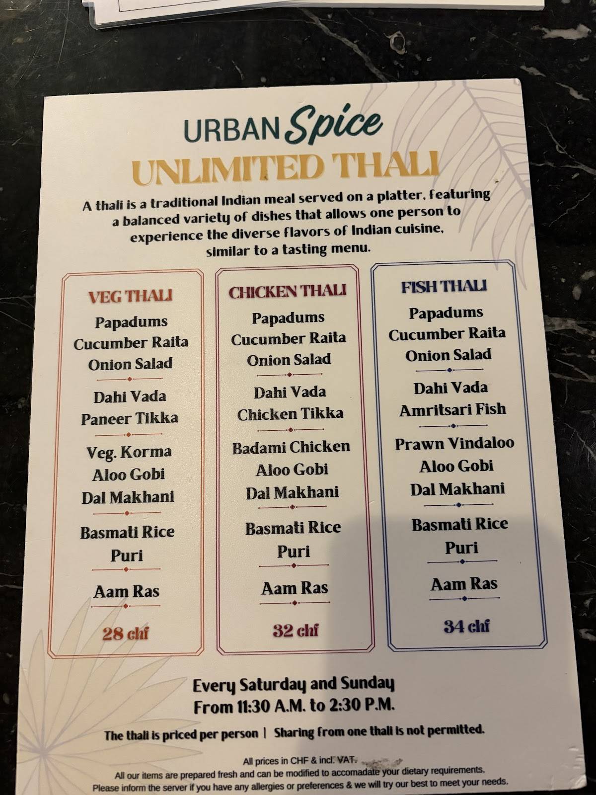 Menu di Restaurant Urban Spice 
