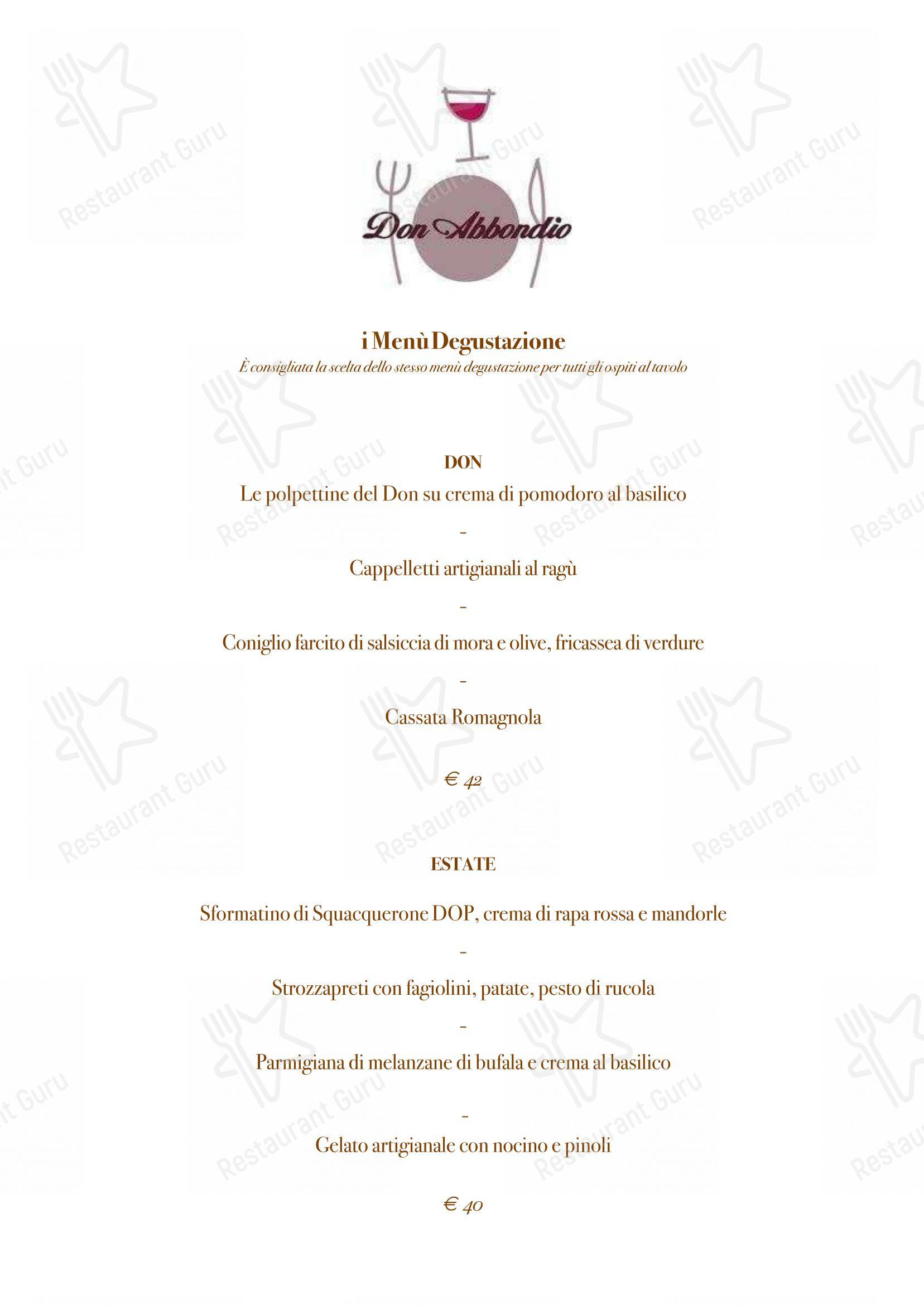Menu di Osteria Don Abbondio - Menu bar