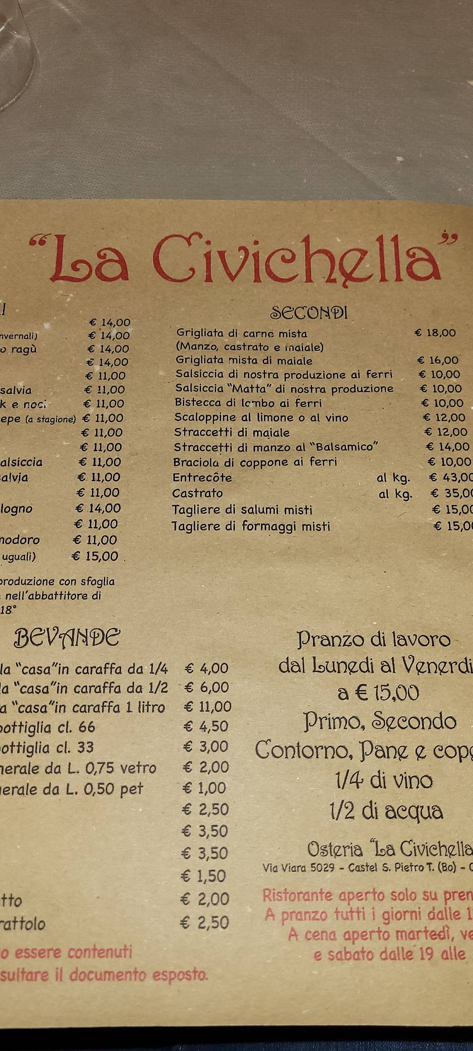 Menu di Osteria La Civichella 