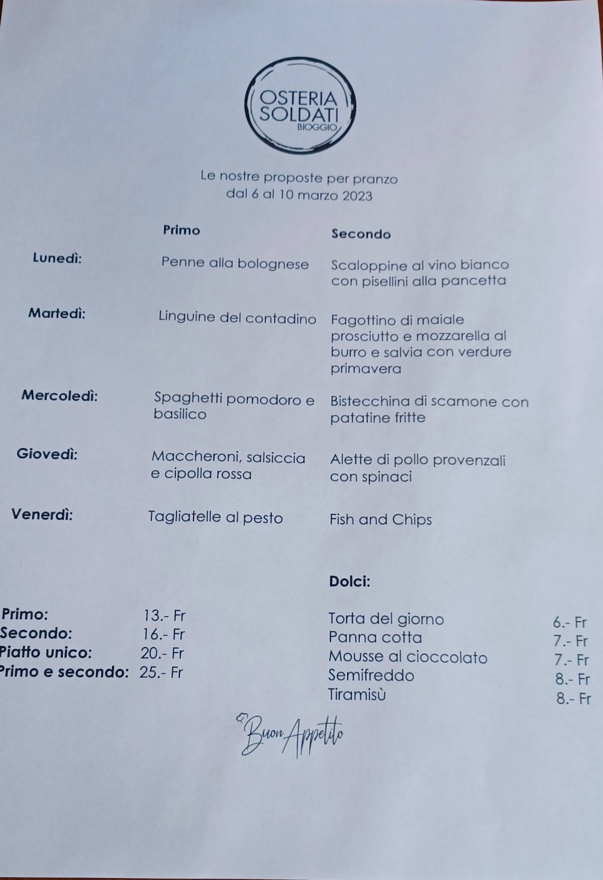 Menu di Osteria Soldati 