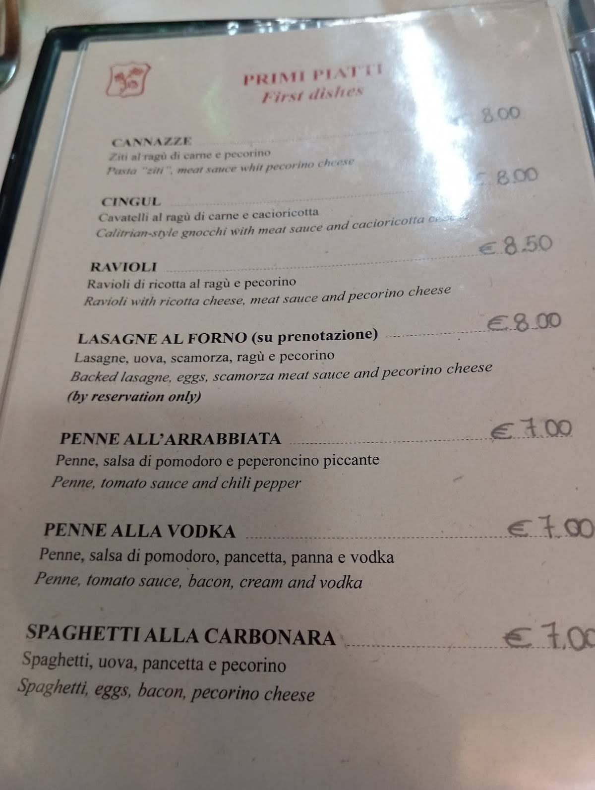 Menu di Osteria Tre Rose 