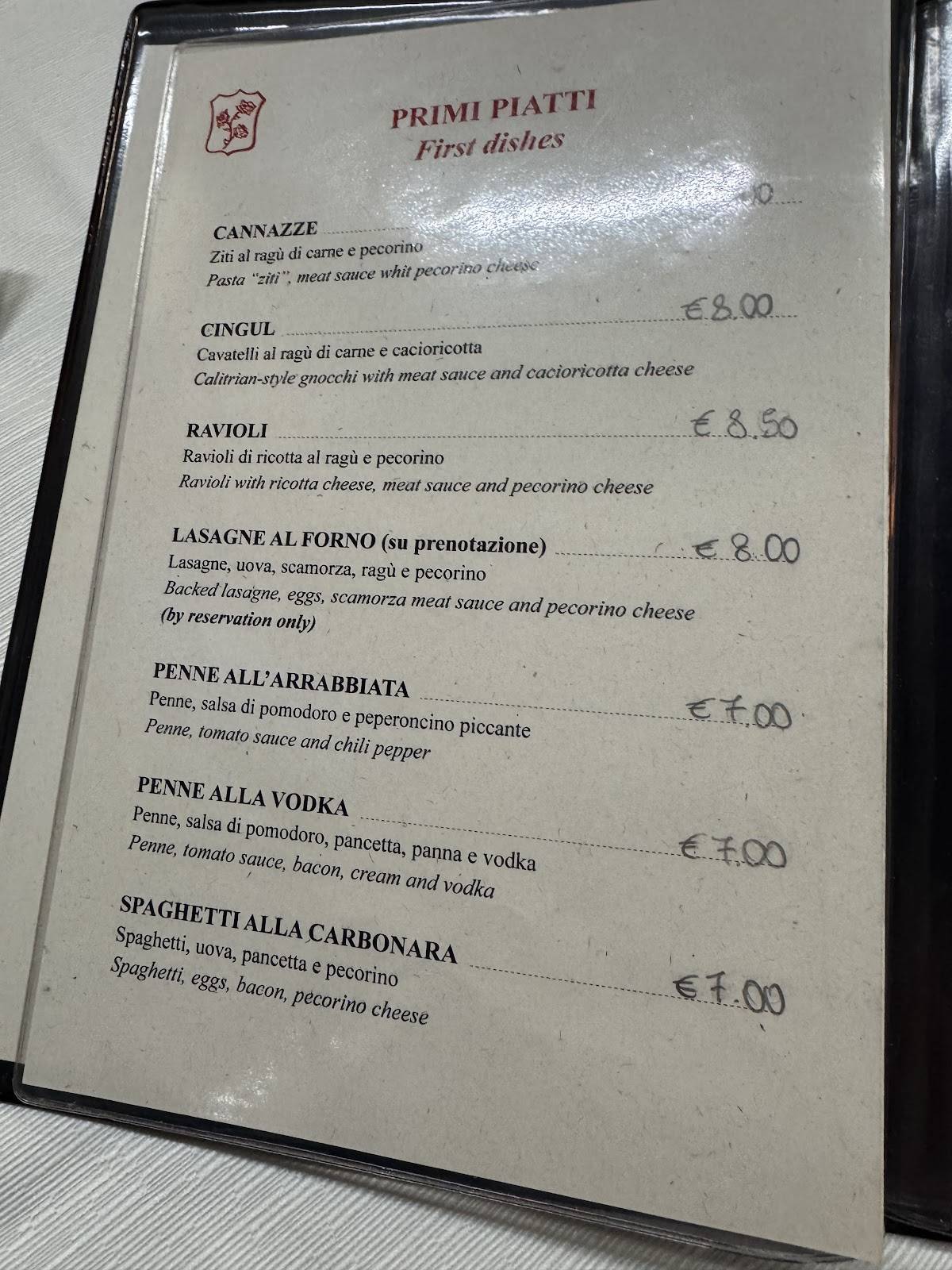 Menu di Osteria Tre Rose 