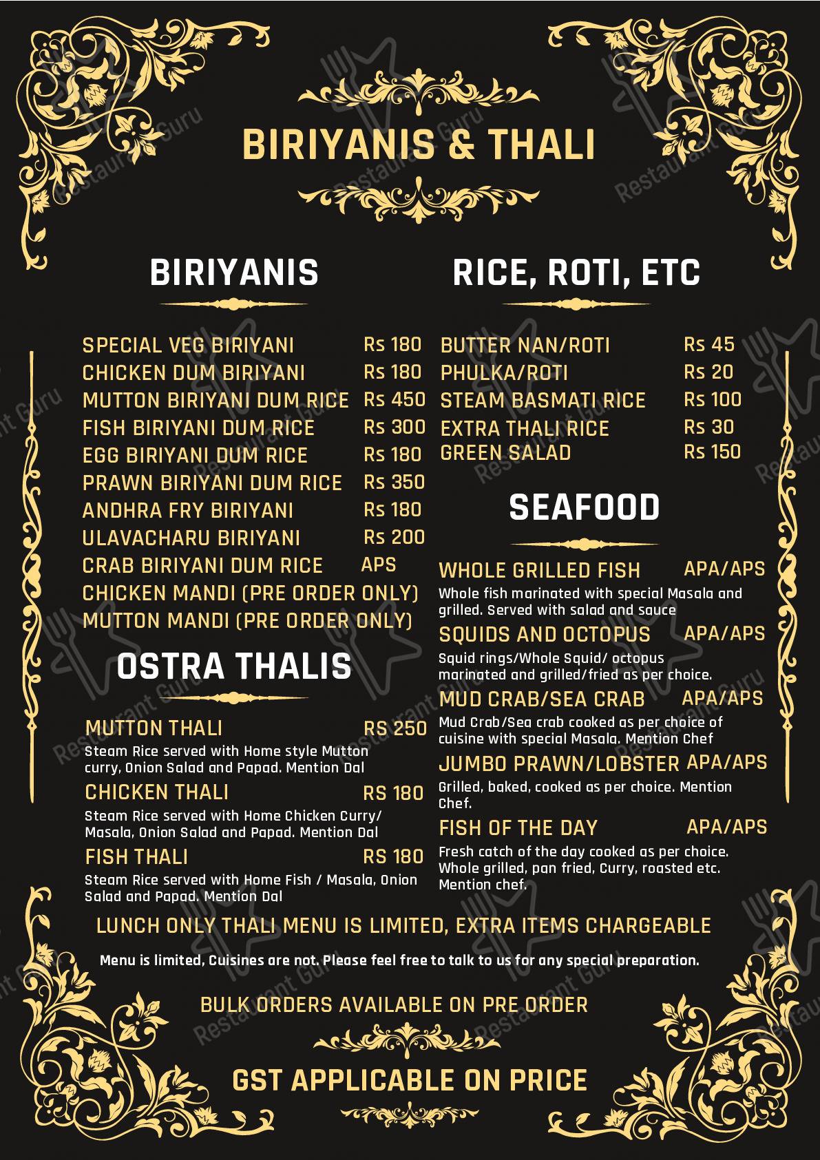 Check out the menu for Ostra