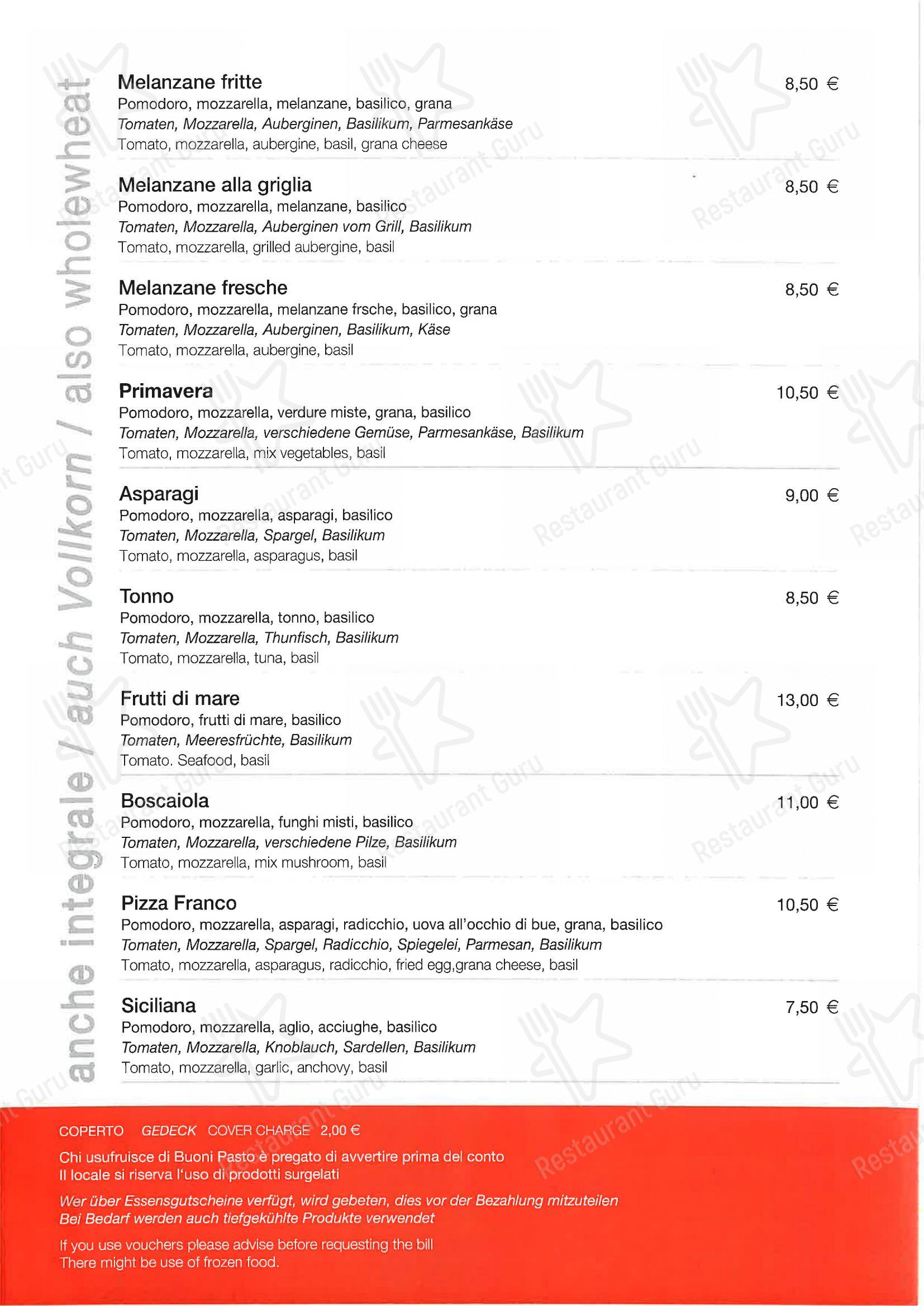 Ottenkeller Pizzeria e ristorante in Cardano - Menu