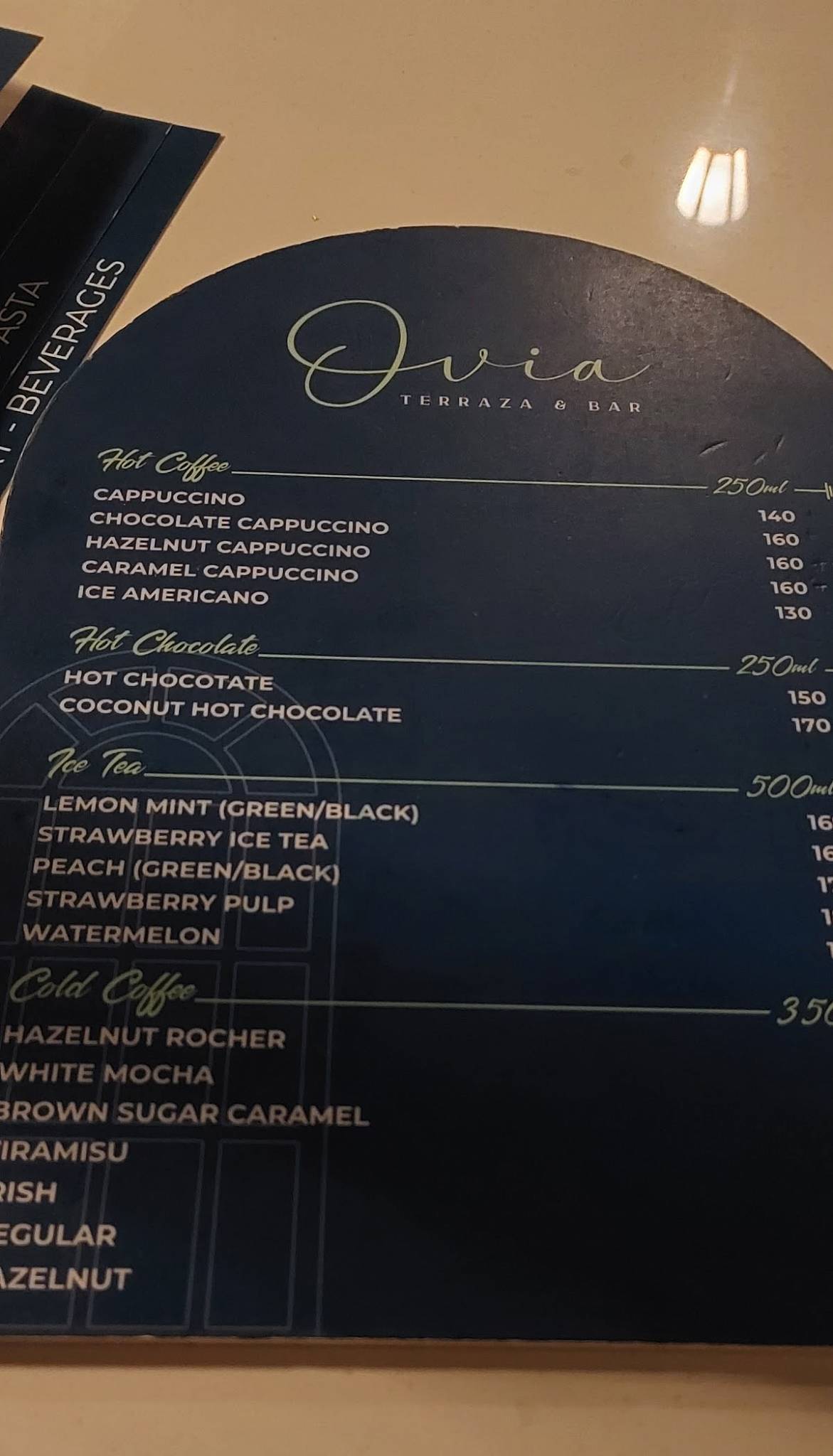 Ovia Terraza & Bar menu