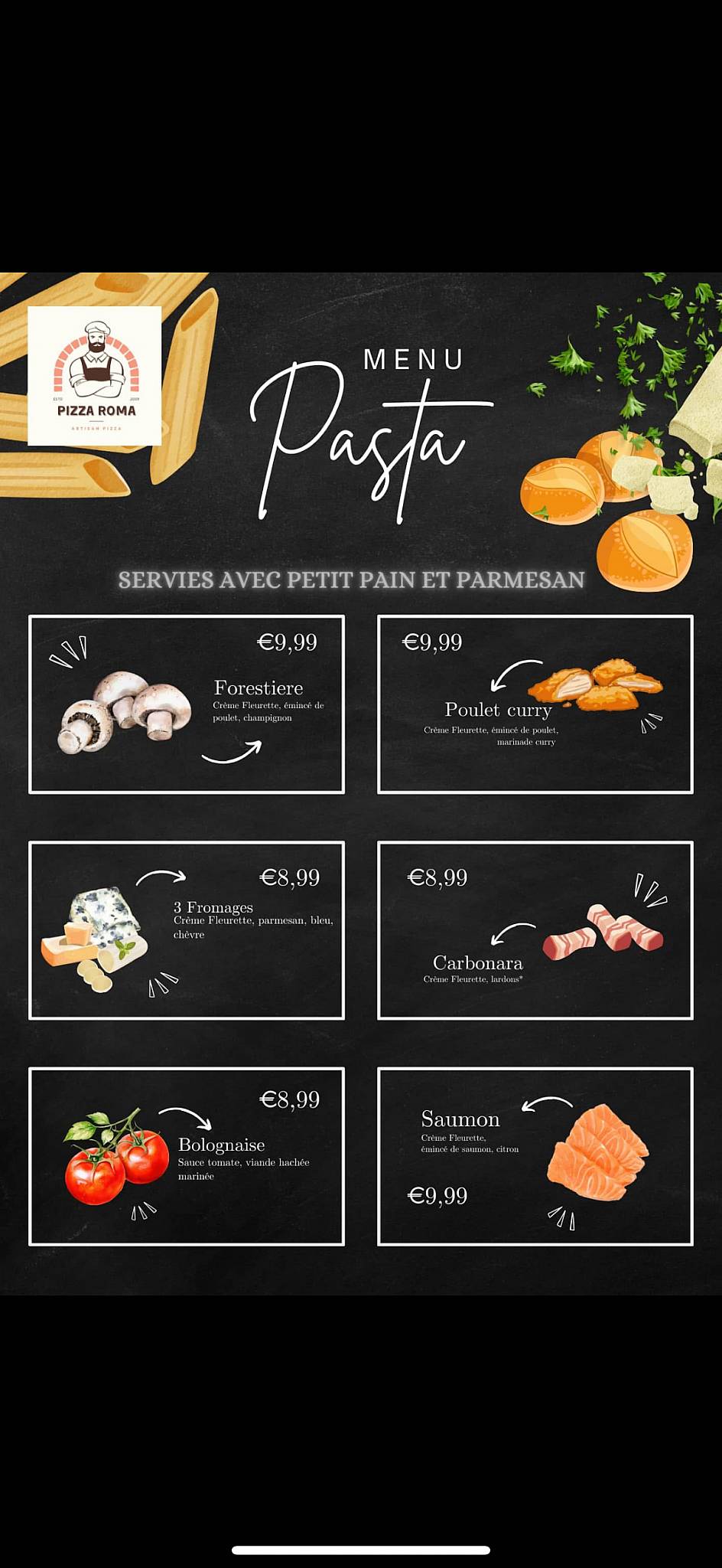 Menu de PIZZA ROMA