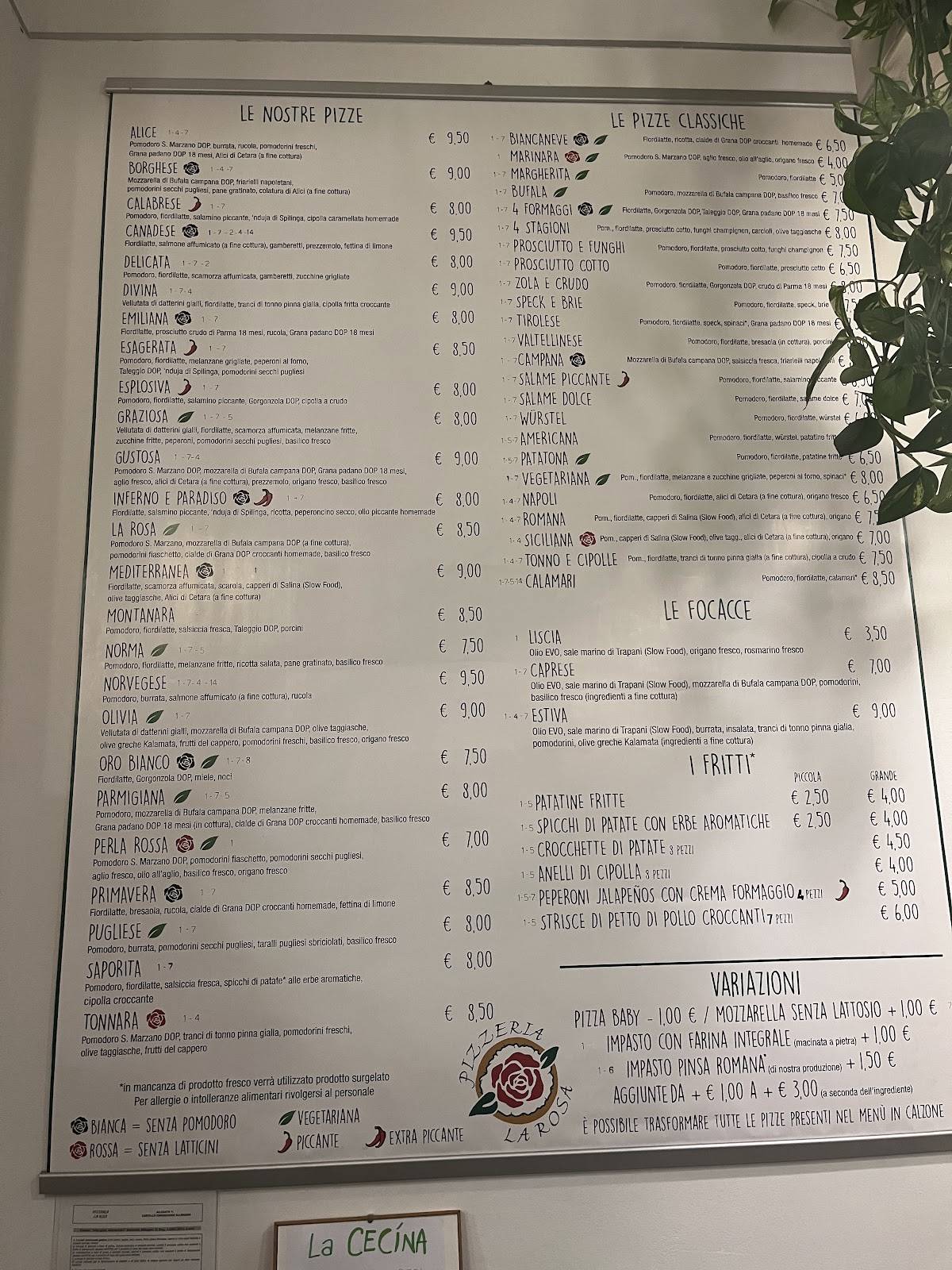 Menu di PIZZERIA LA ROSA 
