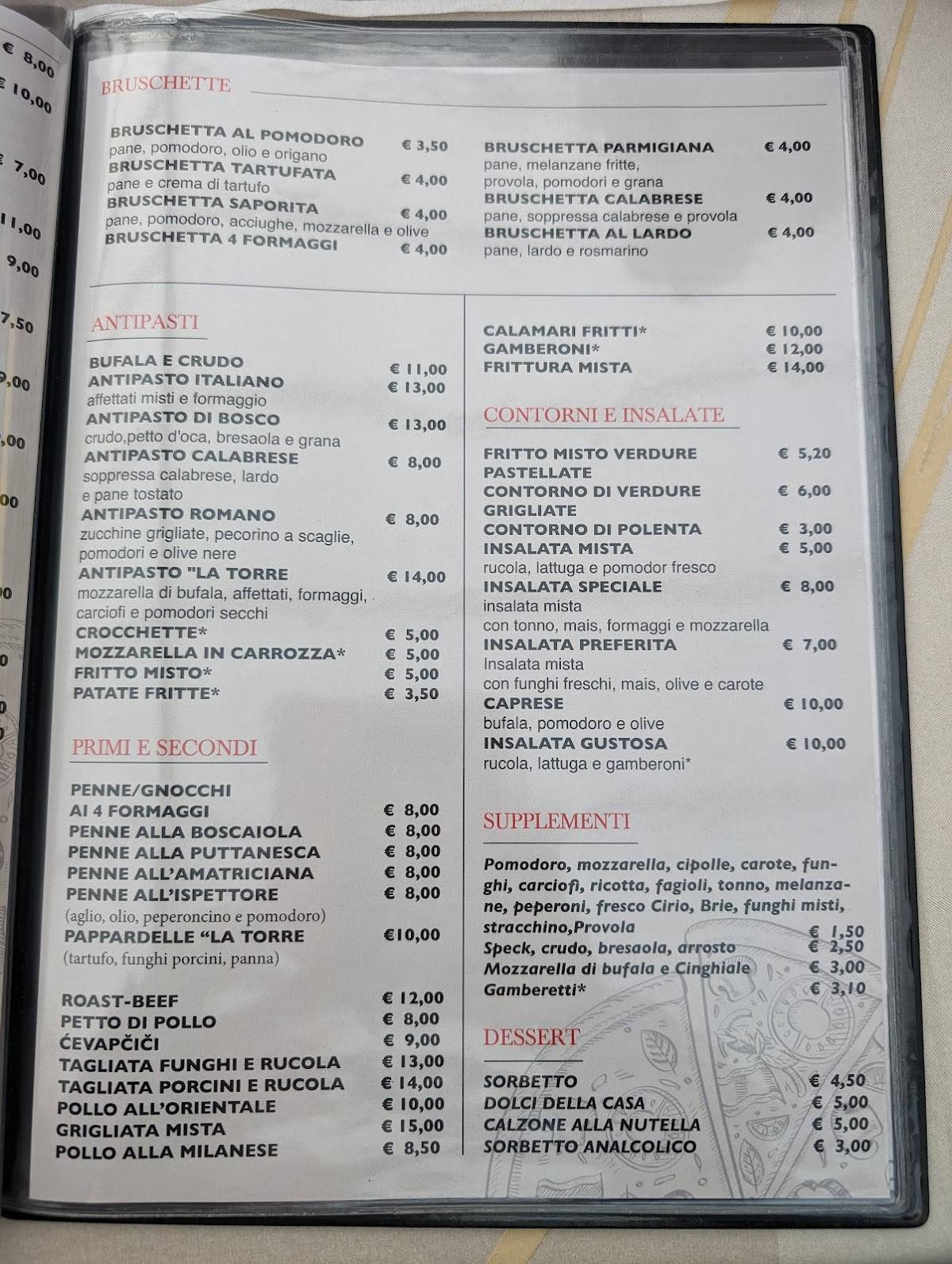 Menu di PIZZERIA LA TORRE 