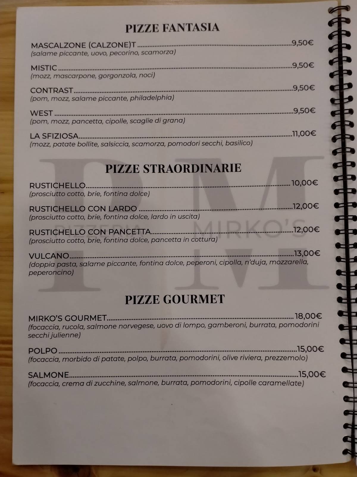 Menu di PIZZERIA MIRKO'S 