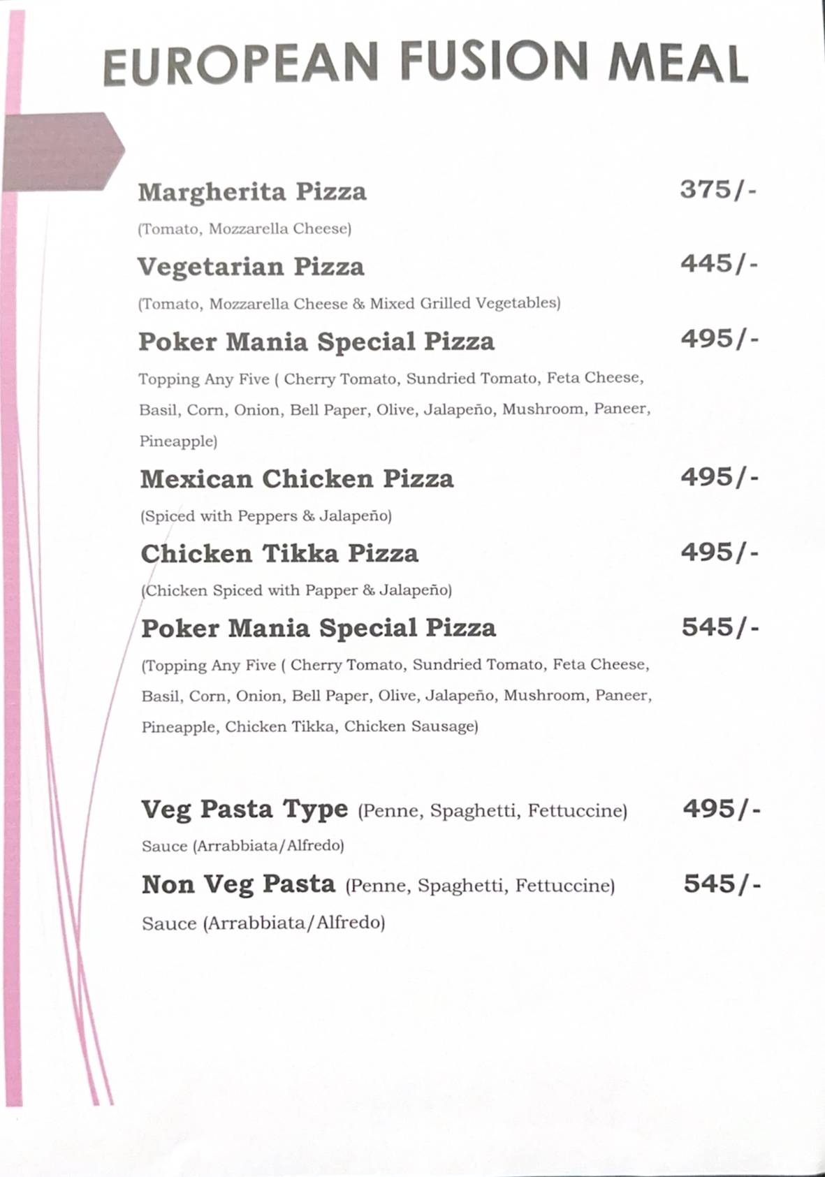 POKER MANIA menu