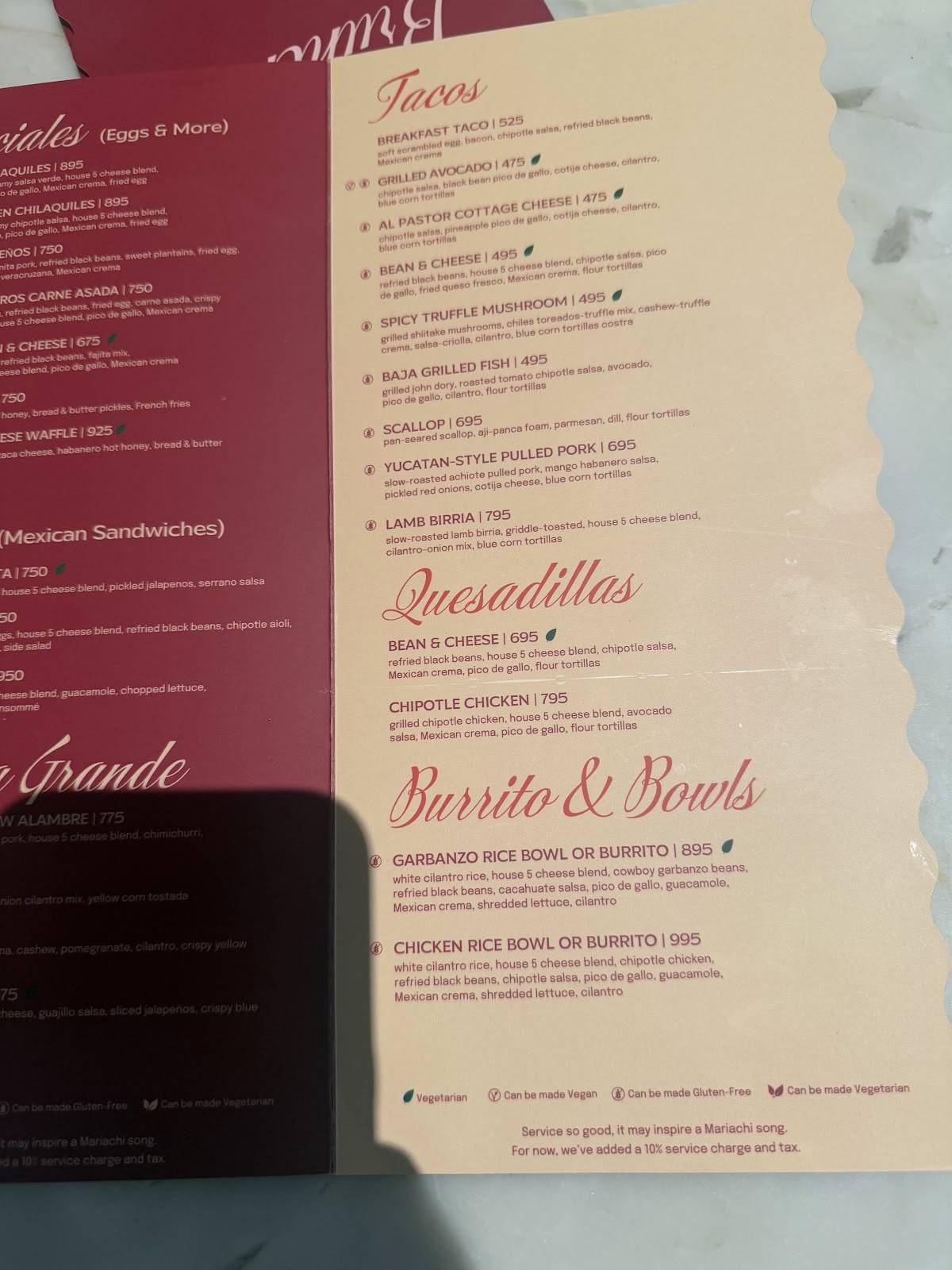 POMPA menu