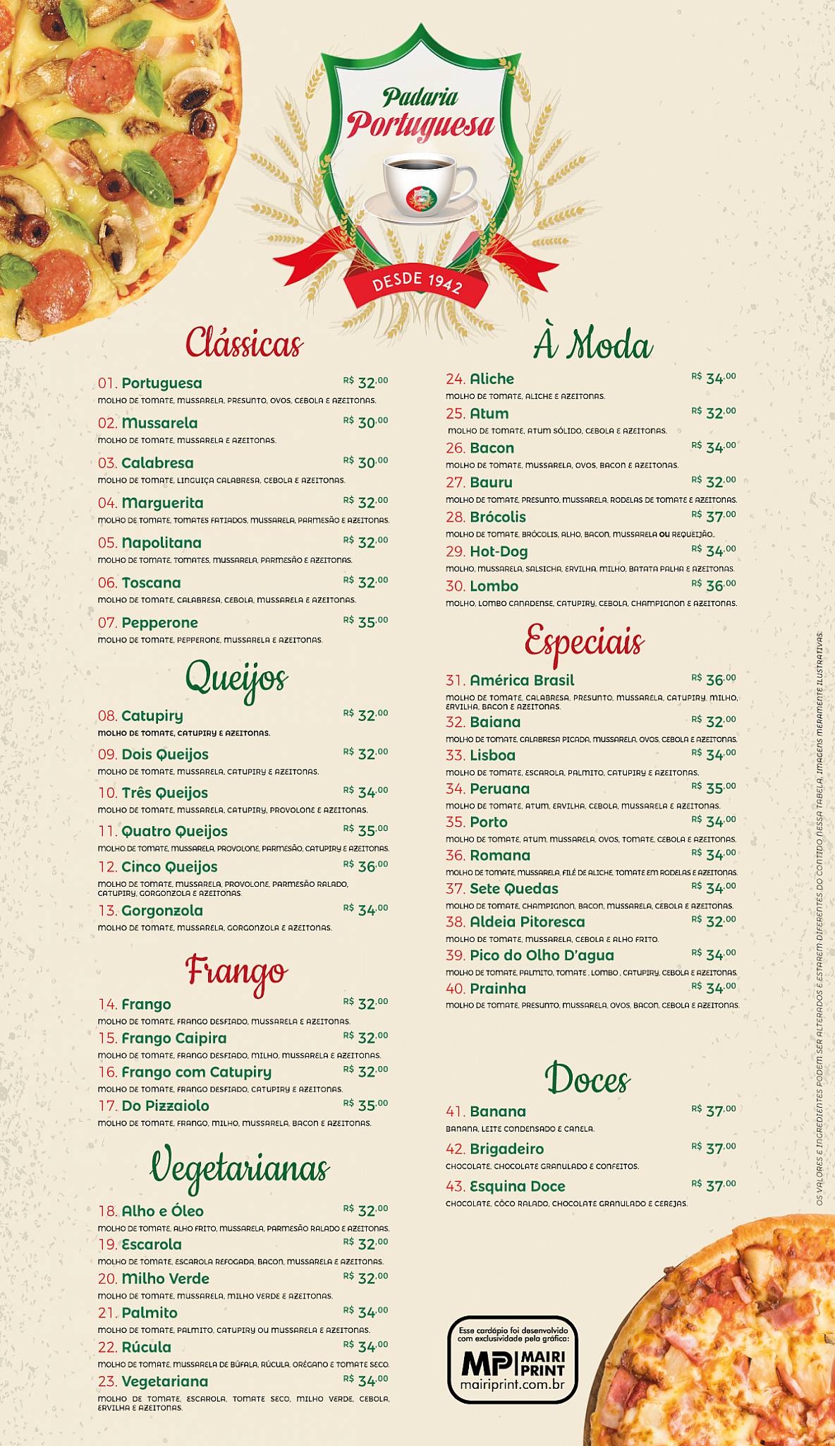 Padaria Portuguesa cardápio