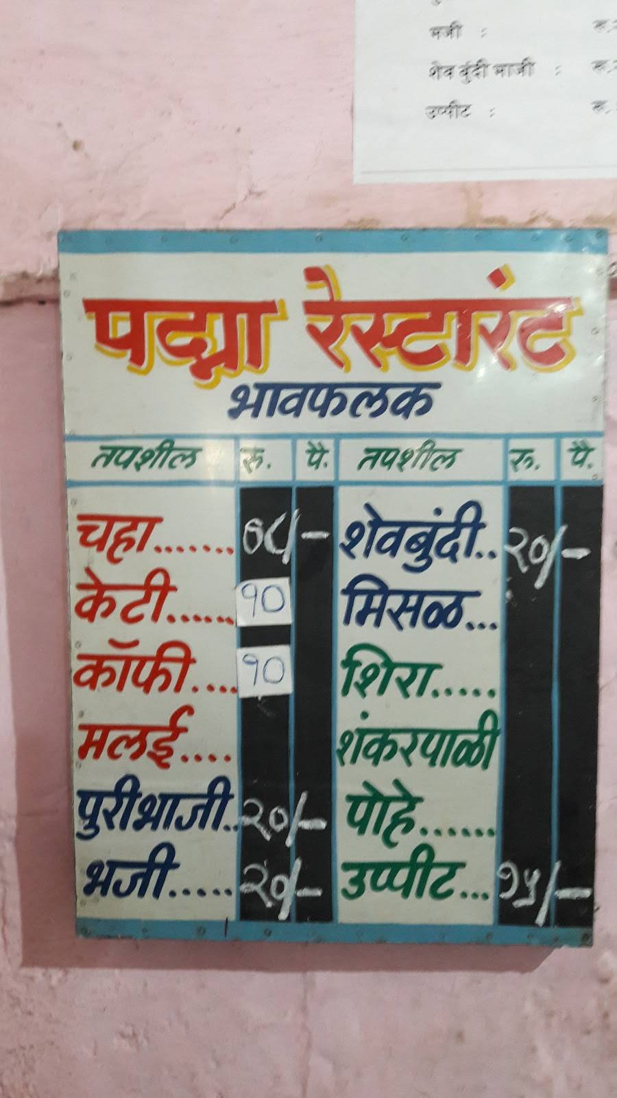 Padma Restaurant menu