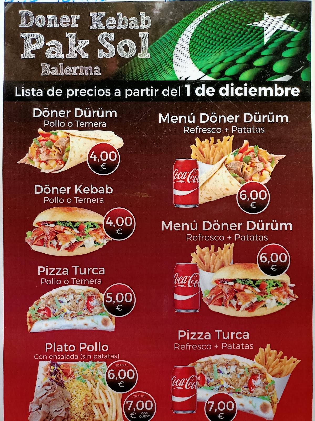 Carta Del Restaurante Pak Sol D Ner Kebab Balerma