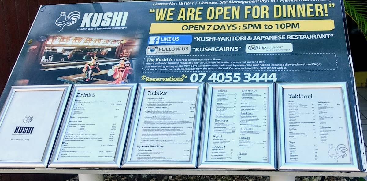 Menu at Kushi Yakitori Bar & Japanese Restaurant, Palm Cove