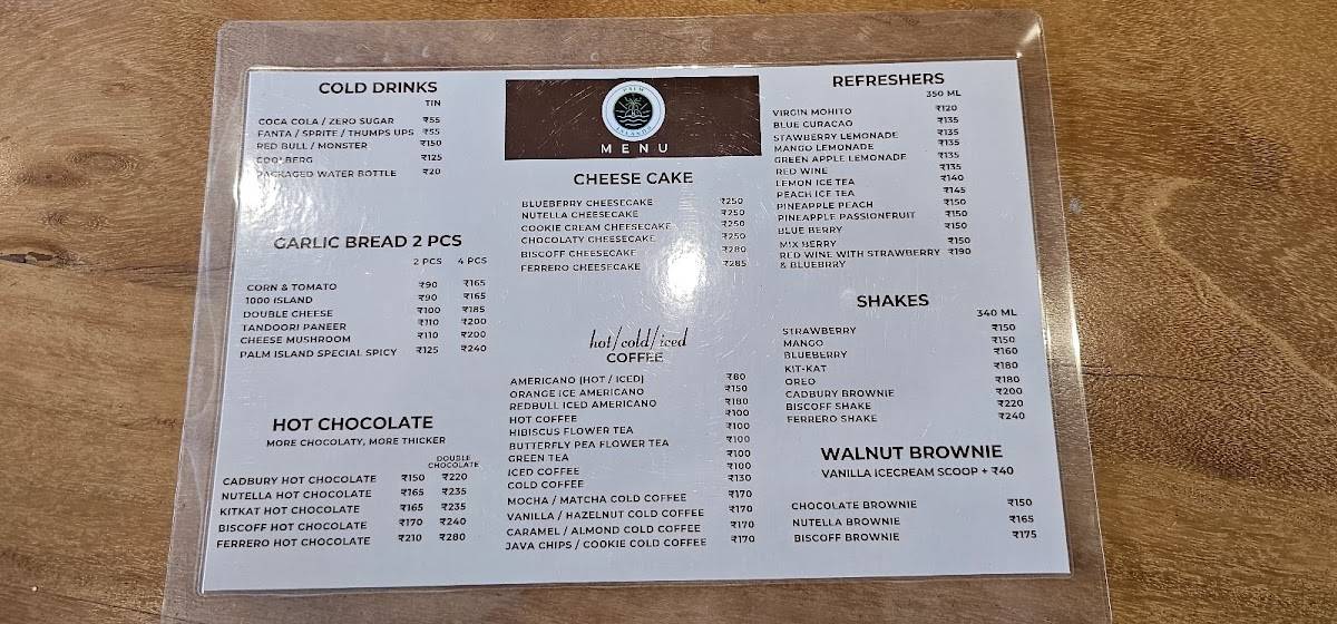 Palm island cafe menu