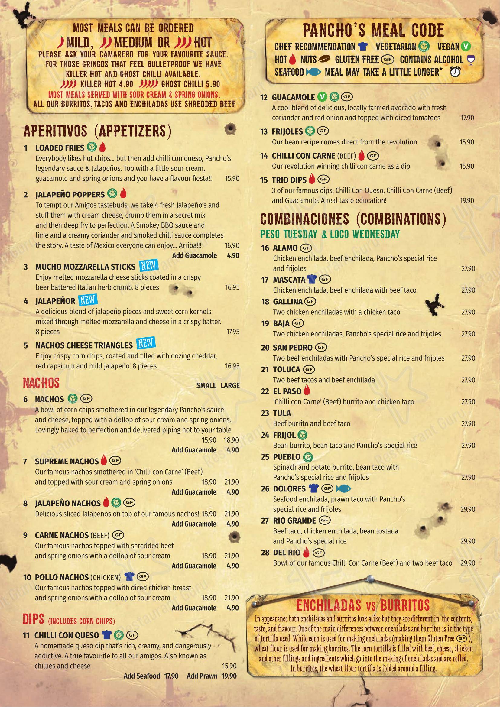 Menu at Pancho's Mexican Villa Restaurant, East Victoria Park, 885 ...