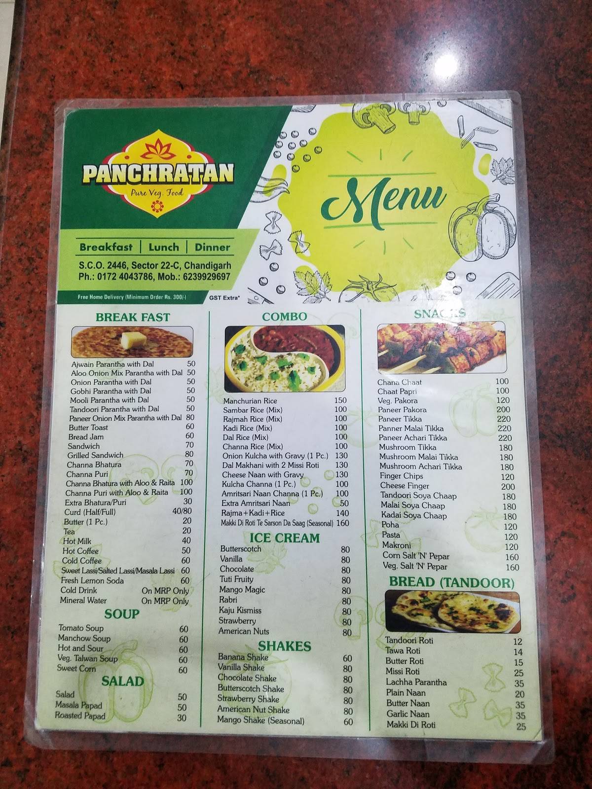 Panchratan Restaurant menu