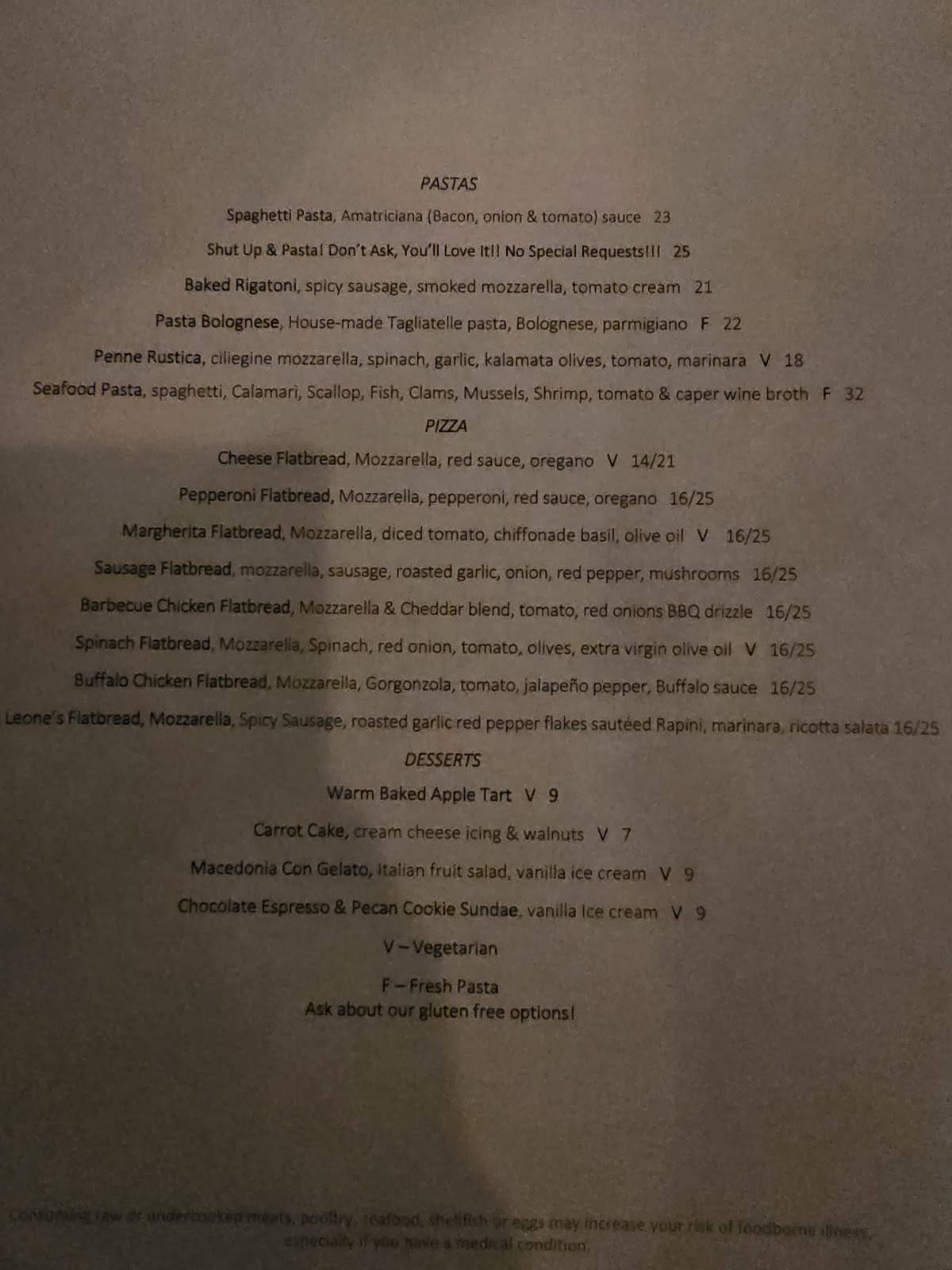 Menu at Pane Rustica restaurant, Tampa, S MacDill Ave