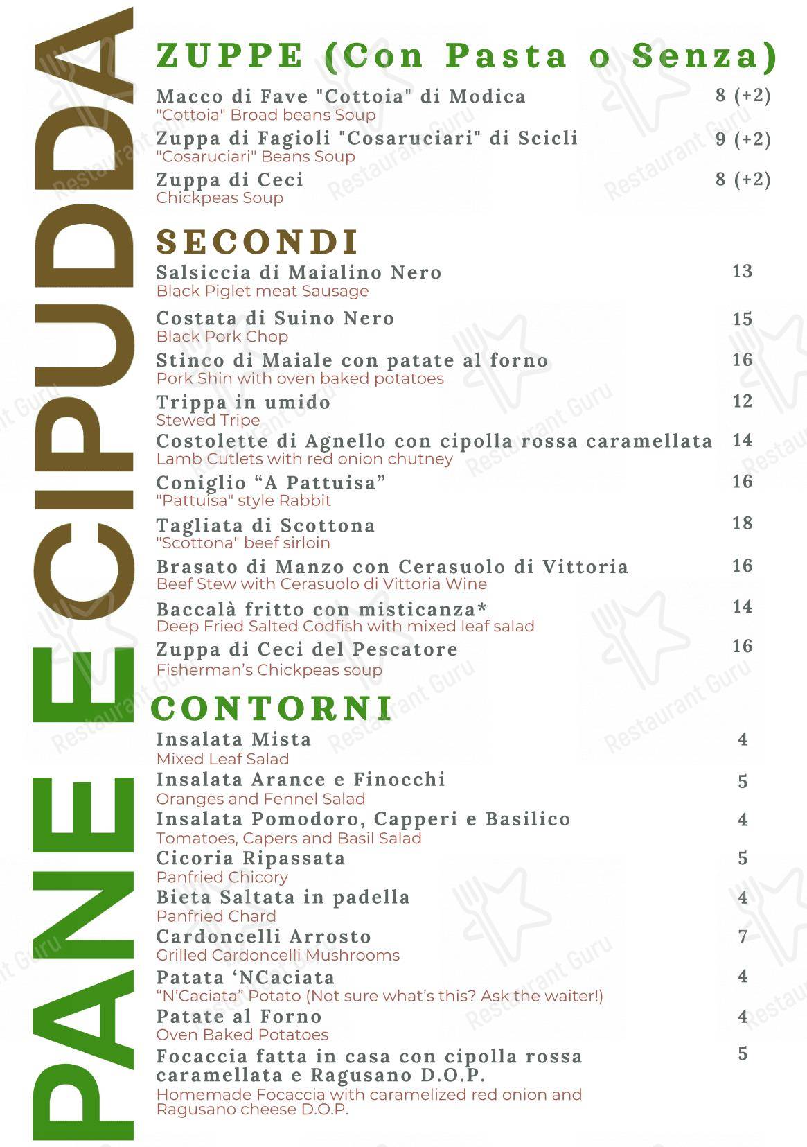 Pane e Cipudda Osteria Ragusa in Ragusa - Menu